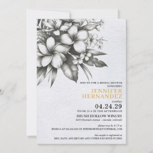 Invitación a la ducha de novias con flores tropica