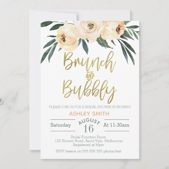 Invitación a la ducha de novias con flores y brunc (Anverso)