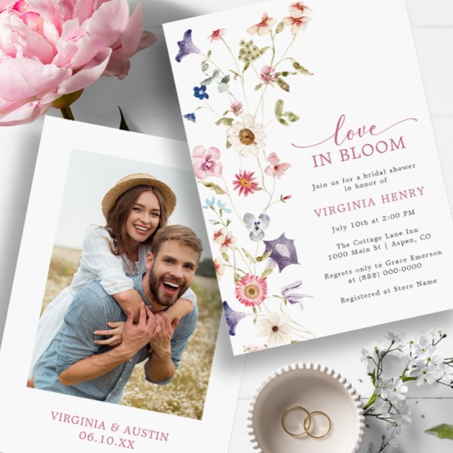 Invitación a la ducha de novias con foto de Love I (Love In Bloom Photo Bridal Shower Invitation by Painted Paperie)