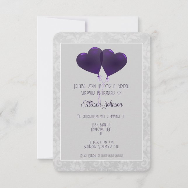 Invitación a la ducha de novias con globos de Purp (Anverso)