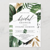 Invitación a la ducha de novias con hojas tropical