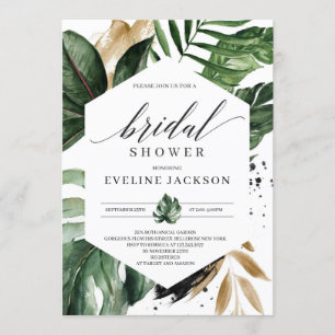 Invitación a la ducha de novias con hojas tropical