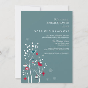 Invitación a la ducha de novias con nieve verde az