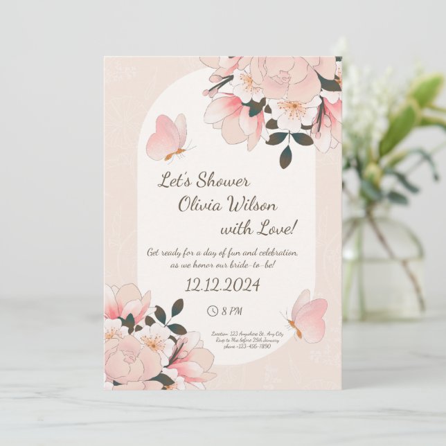 Invitación a la ducha de novias con patrón floral  (Anverso de pie)