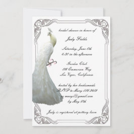 Invitación a la ducha de novias con pavo real blan