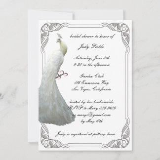Invitación a la ducha de novias con pavo real blan
