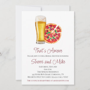 Invitación a la ducha de novias con pizza y cervez