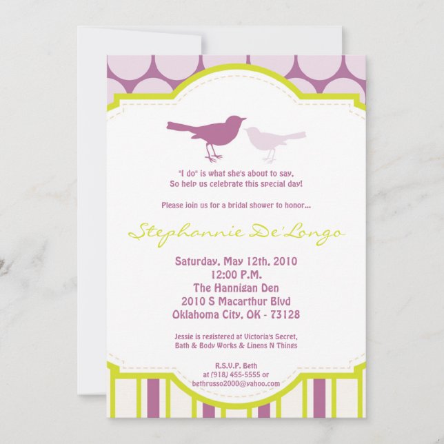 Invitación a la ducha de novias con punto de polka (Anverso)