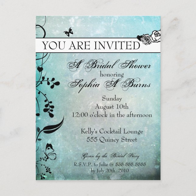 Invitación a la ducha de novias con Rosa de tatuaj (Anverso)