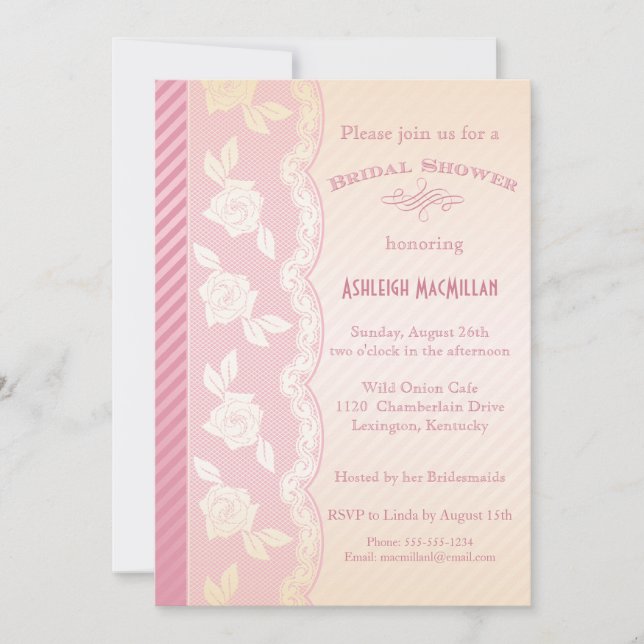 Invitación a la ducha de novias con Rosa rosa y ma (Anverso)