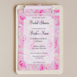 Invitación a la ducha de novias con rosas rosa bri