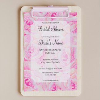 Invitación a la ducha de novias con rosas rosa bri