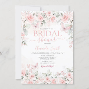 Invitación a la ducha de novias con rosas rosadas 
