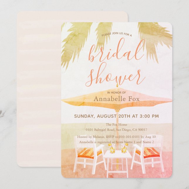 Invitación a la ducha de novias con silla de playa (Anverso / Reverso)