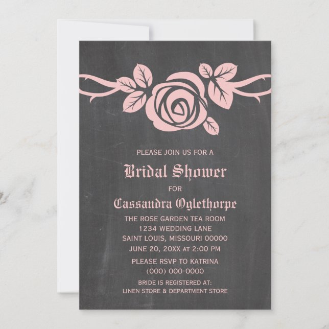 Invitación a la ducha de novias con tablero rosa d (Anverso)
