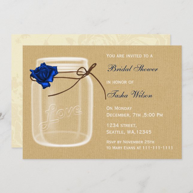 invitación a la ducha de novias con tarro de masón (Anverso / Reverso)