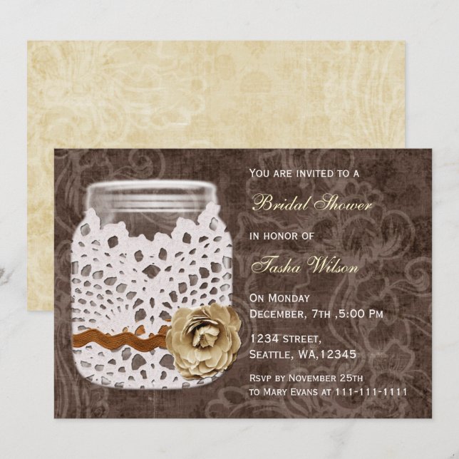 invitación a la ducha de novias con tarro de masón (Anverso / Reverso)