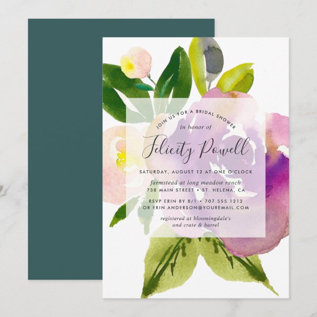 Invitación a la ducha de novias con vibrante flore (Anverso / Reverso)