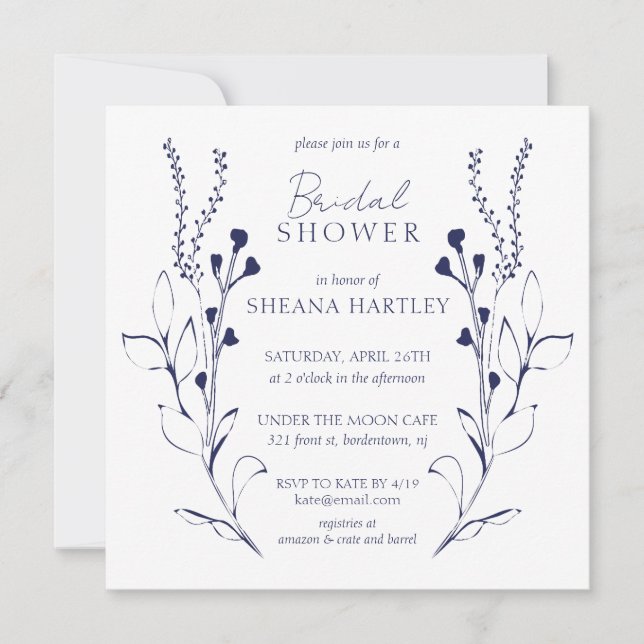 Invitación a la ducha de novias con vides y flores (Anverso)