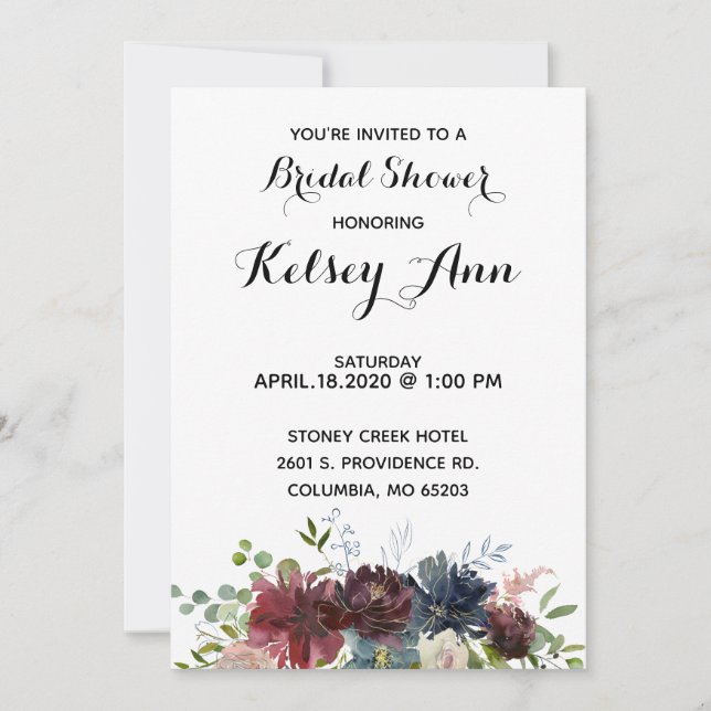 Invitación a la ducha de novias con vino de Borgoñ (Anverso)