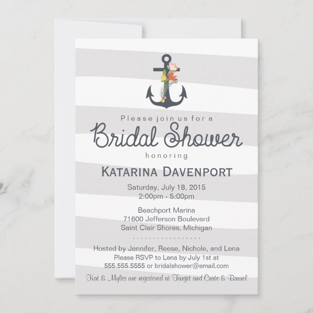 Invitación a la ducha de novias de Ancla Náutica (Anverso)