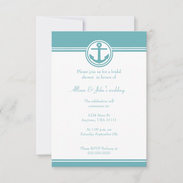 Invitación a la ducha de novias de Ancla Náutica v (Anverso)