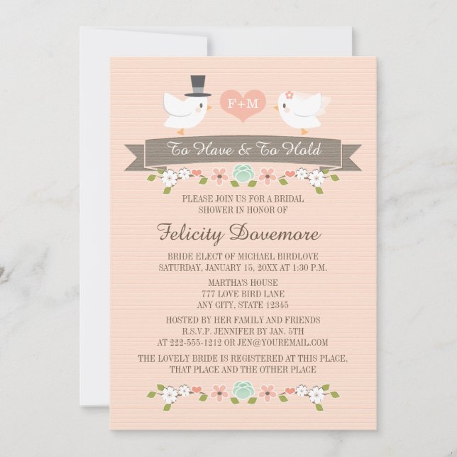 Invitación a la ducha de novias de Aves Amadas Mon (Anverso)