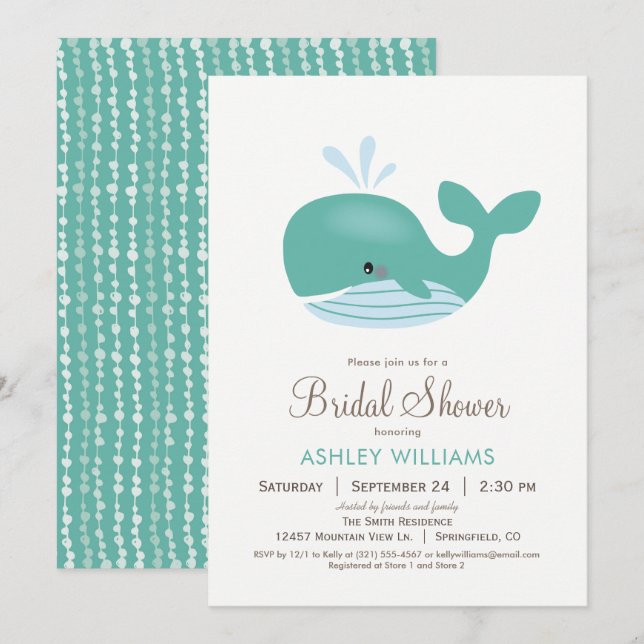 Invitación a la ducha de novias de ballena náutica (Anverso / Reverso)