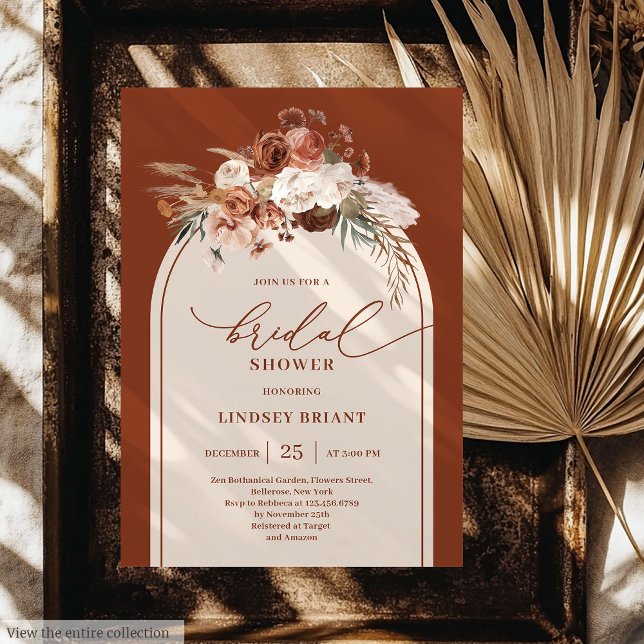 Invitación a la ducha de novias de Boho Boho Grass (Chic Copper Pampas Grass Boho Bridal Shower Invite)