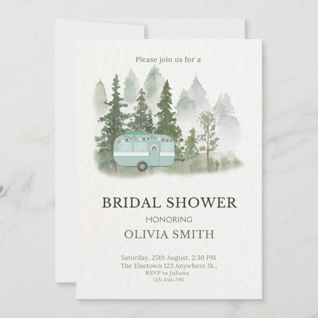 Invitación a la ducha de novias de Boho Camper Vin (Anverso)