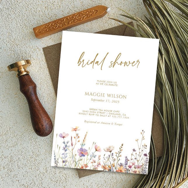 Invitación a la ducha de novias de Boho Moda Wildf (Boho Chic Wildflower Bridal Shower Invitation Personalized)