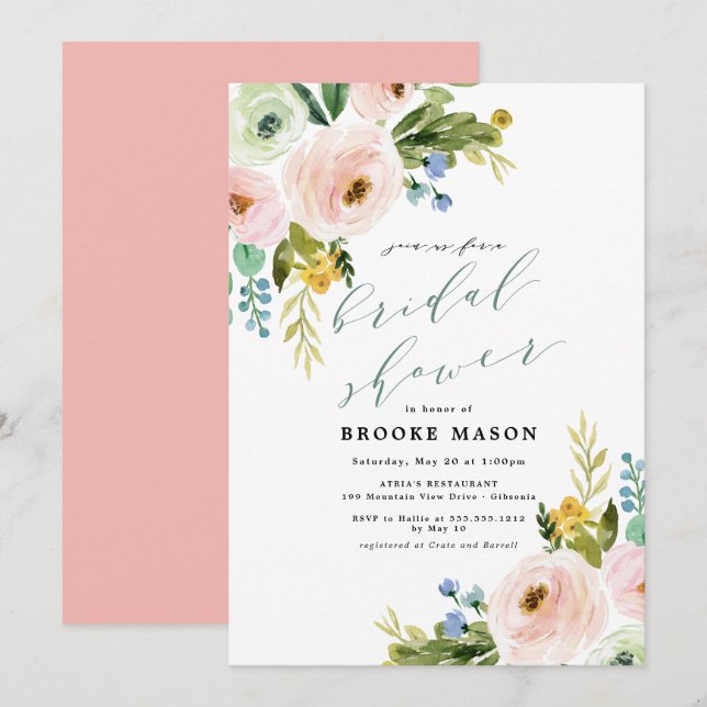 Invitación a la ducha de novias de Bouquet Floral  (Anverso / Reverso)