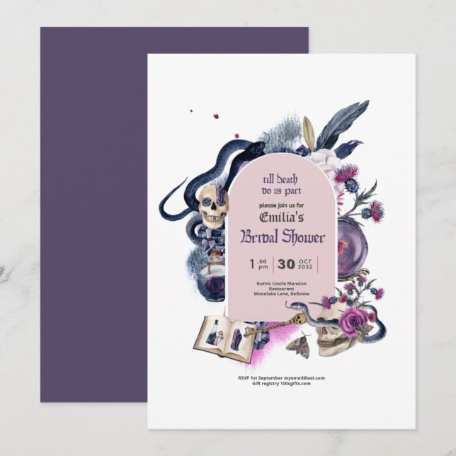 Invitación a la ducha de novias de brujas en Hallo (Anverso / Reverso)