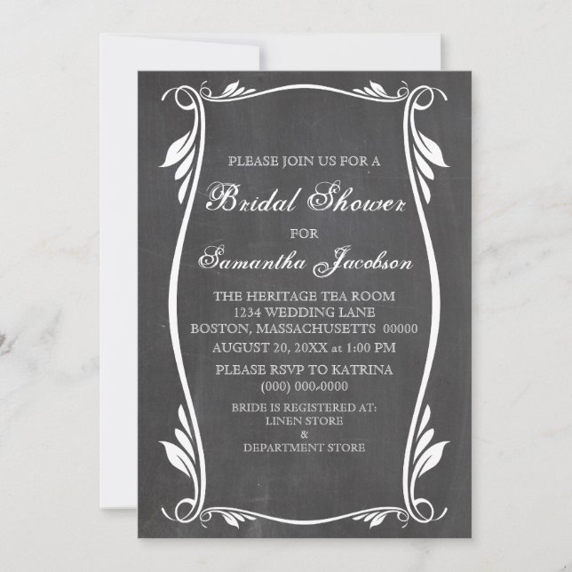Invitación a la ducha de novias de Chalkboard con  (Anverso)