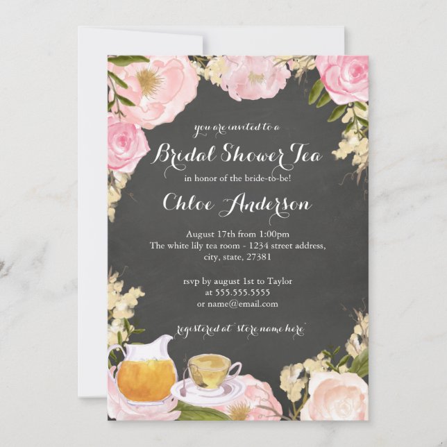 Invitación a la ducha de novias de Chalkboard de R (Anverso)