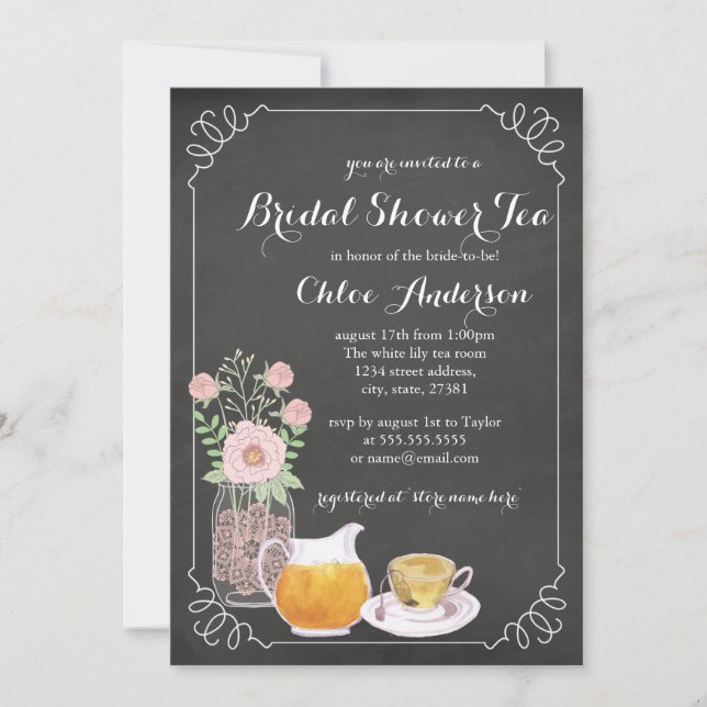 Invitación a la ducha de novias de Chalkboard de t (Anverso)