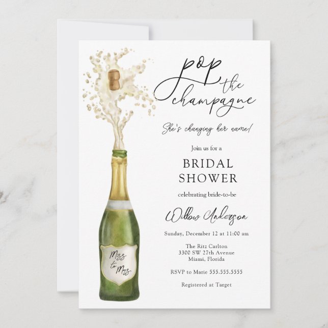 Invitación a la ducha de novias de champagne (Anverso)