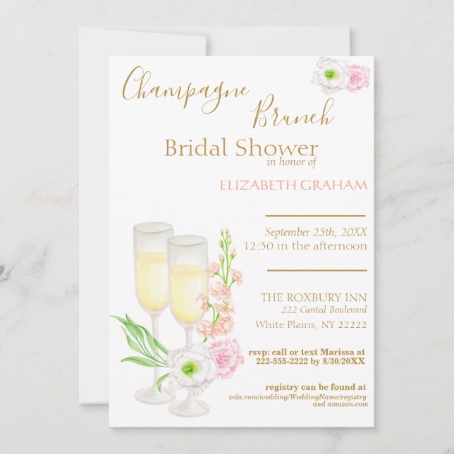Invitación a la ducha de novias de Champán Brunch (Anverso)