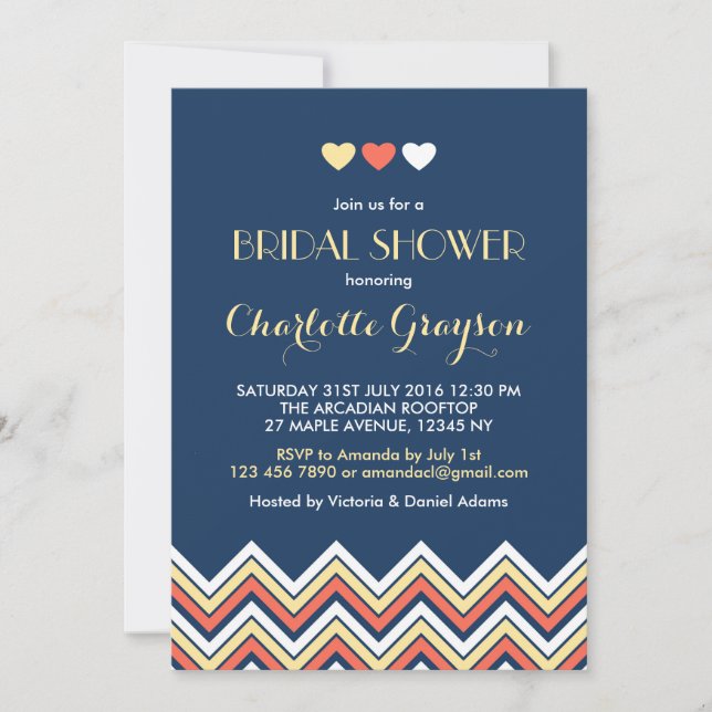 Invitación a la ducha de novias de Chevron azul ma (Anverso)
