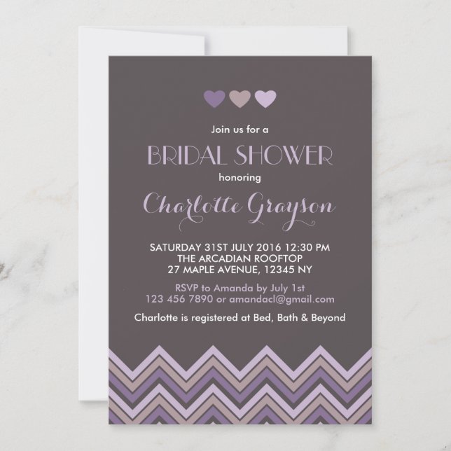 Invitación a la ducha de novias de Chevron gris y  (Anverso)