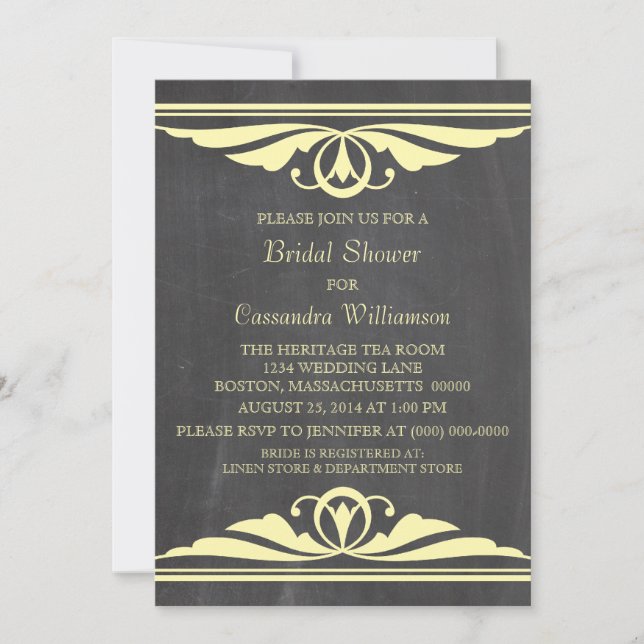 Invitación a la ducha de novias de color amarillo  (Anverso)