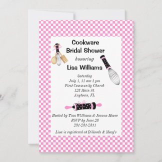 Invitación a la ducha de novias de cookware rosa y