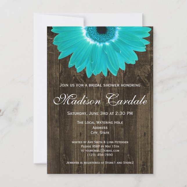 Invitación a la ducha de novias de Daisy Verde azu (Anverso)