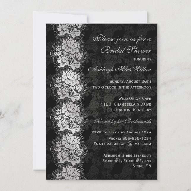 Invitación a la ducha de novias de encaje floral n (Anverso)
