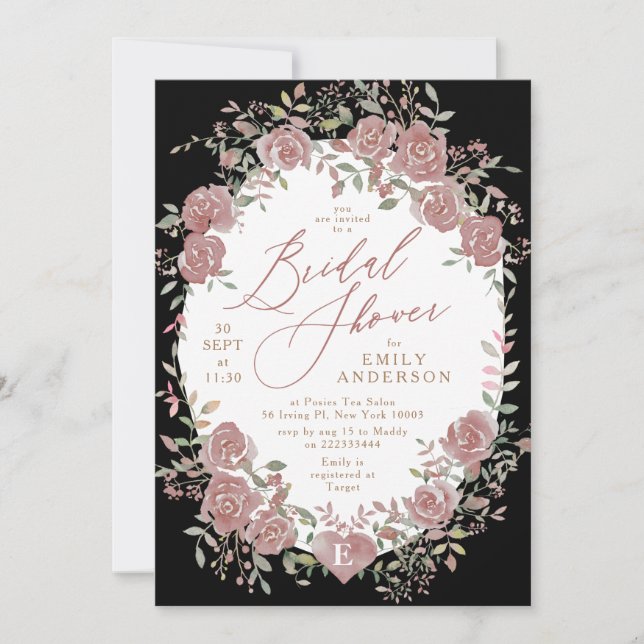 Invitación a la ducha de novias de flores antiguas (Anverso)