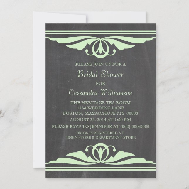 Invitación a la ducha de novias de Green Deco Chal (Anverso)