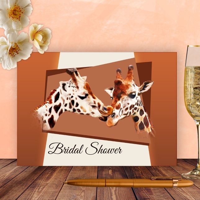 Invitación a la ducha de novias de la jirafa capri (Bridal shower invitation featuring a painting of two cute giraffes - zoo - safari - animals)