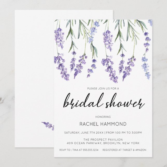 Invitación a la ducha de novias de lavanda románti (Anverso / Reverso)
