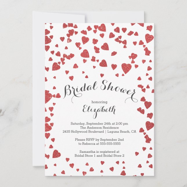 Invitación a la ducha de novias de los corazones c (Anverso)