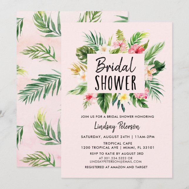 Invitación a la ducha de novias de Luau, flores tr (Anverso / Reverso)